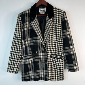 Vintage Otello Pelle Wool Blend Houndstooth Plaid Mixed Print Blazer Womens